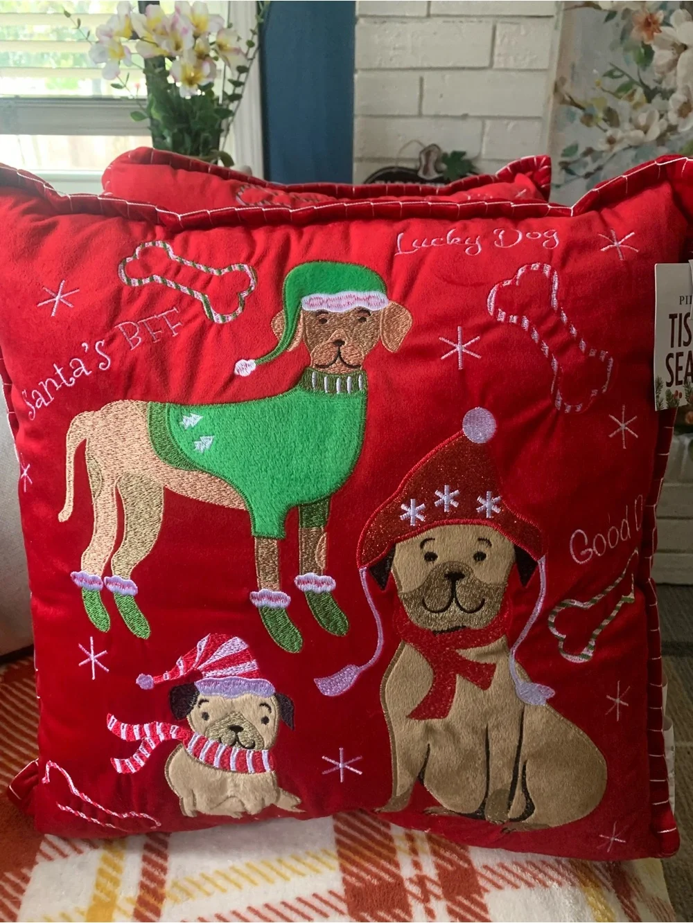 Macy's Red Embroidered Holiday Throw Pillows (2 Pillows for $30.00)
